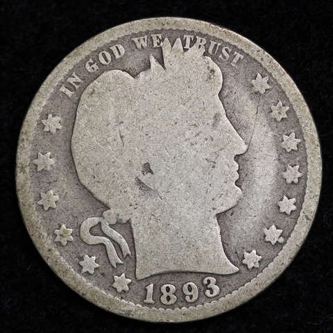 1893 Silver Barber Quarter GOOD FREE SHIPPING Cover