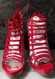 Red Patent Gladiator Stiletto w Tie Closure on Heel by Wild Pair, Size 8, NWB - Picture 1 of 6