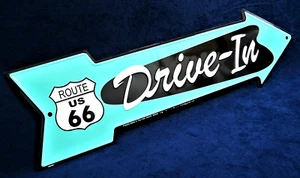 RT 66 Drive-in arrow - *US MADE* Embossed Metal Sign - Man Cave Garage Bar Decor - Picture 1 of 9