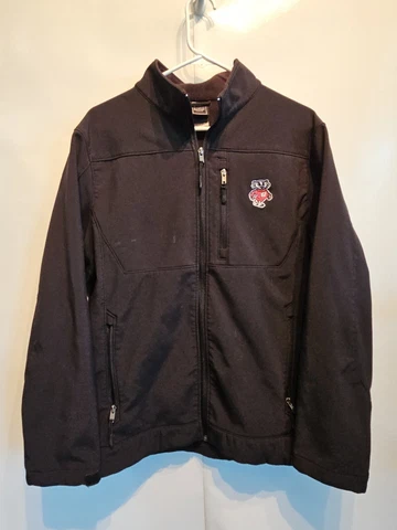 Wisconsin Badgers NCAA Black Full Zip Softshell Coat Jacket Mens Large Bucky Cover