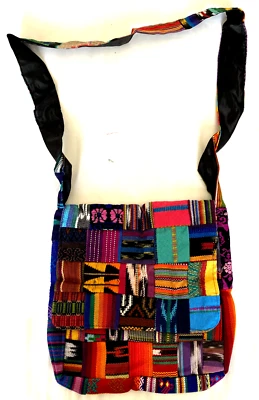 Messenger Bag Patch Work Striped Guatemala Fabric Cotton New Handmade Huipil #1J - Image 1 of 4