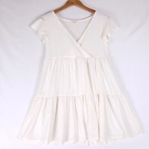 Jessica Simpson Eyelet Midi Dress Boho Tiered Fit & Flare Women's Size L Ivory - Picture 1 of 8