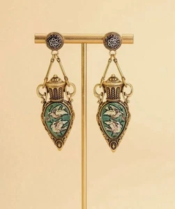 Museum Dove Bird Earrings Vase Amphora Ornate Flower VTG Palace Gold Court - Picture 1 of 5