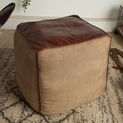 Retro Sitzpouf MUSTANG 45cm Leder Sitzwürfel Sitzhocker Sitzpuff Fußhocker Pouf - Bild 1 von 4