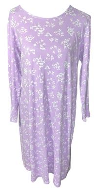 Camisón Lands End media pantorrilla mediano 10-12 púrpura floral manga larga algodón pijamas Foto 1 de 4
