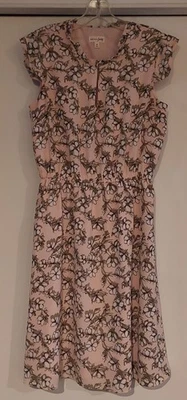 Maison Jules Womens Dress Sz Medium Pink White Brown Floral Knee Length Lined - Image 1 of 4