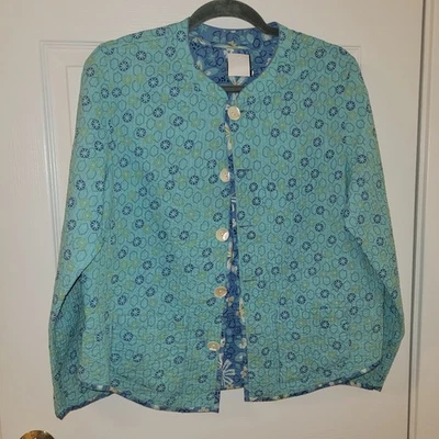 Chaqueta Nomadic Traders Boho Blues Aquas Reversible Acolchada Floral Manga Larga - L Foto 1 de 4