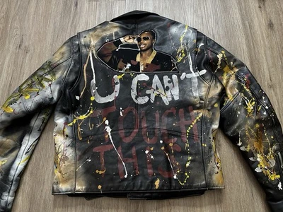 Rare MC Hammer Can’t Touch This Handmade Painted Black Leather Jacket 42R USA - Image 1 of 4
