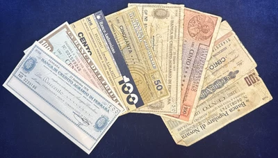 Lote de 8 billetes de cheques de caja Italia años 70 circulados todos diferentes envío gratuito Foto 1 de 4