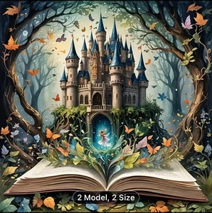 Castillo Libro Hadas 40x40 cm Diamante Pintura Arte Taladro Redondo 15,7x15,7 pulgadas - Imagen 1 de 6