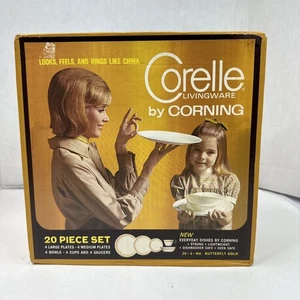 Corelle Livingware, von Corning. 20 teiliges Gedeck Schmetterling Gold 4 Neu im Karton - Bild 1 von 9
