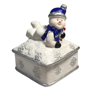 Vintage Keramik Schneemann Schneeflocke Weihnachten Schmuckkästchen Schmuck blau weiß silber - Bild 1 von 16