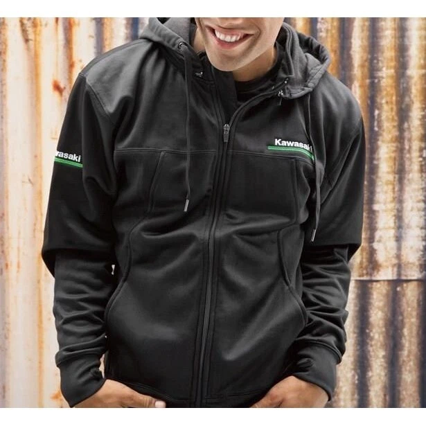 Nueva Sudadera con Capucha Kawasaki 3 Líneas Verdes Técnica Cremallera Frontal, X-Large, Negra Foto 1 de 1