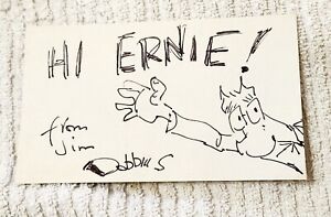 Carte de dessinateur Jim Dobbins signée et dessinée à la main D.1994