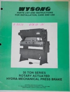 Wysong 35 Ton Pressa Freno Manuale Ricambi e Operazioni 1984 - Foto 1 di 3