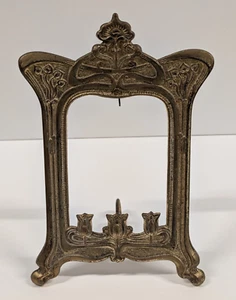 Antique Art Nouveau Ornate Picture Frame Tulips Flowers Cast Iron Brass - Picture 1 of 22