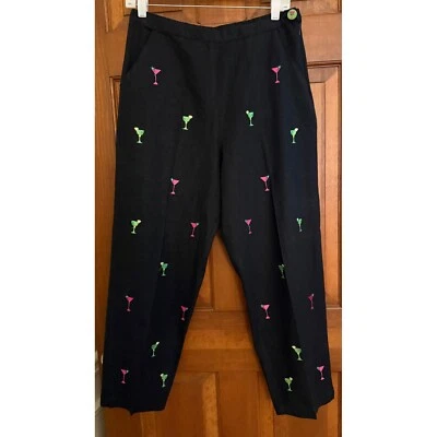 Pantalones de lino recortados Natalie & Me Weekend cóctel para mujer medianos negros cremallera lateral Foto 1 de 4