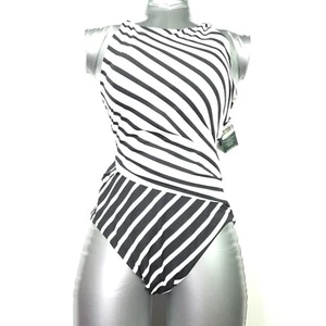 RALPH LAUREN WOMENS 1 PIECE SWIMSUIT -8- WHITE BLACK STRETCH SLIMMING FIT -NEW - Picture 1 of 14