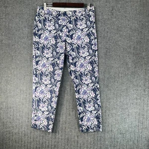 Talbots Perfect Crop Curvy Pants Women 8 Blue White Paisley Print Chinos Casual - Picture 1 of 19