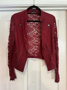Material Girl Sheer Cropped Moto Jacket Women's Size L Red - Picture 1 of 7