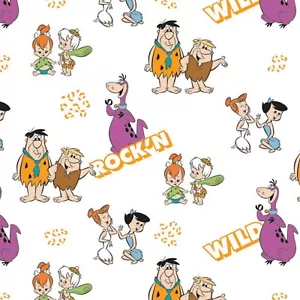 Tessuto 100% cotone bianco The Flintstones Gangs a Rock'n di The Yard - Foto 1 di 1