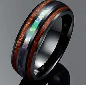 Anillo para hombre Idris Koa madera y concha de abulón - Imagen 1 de 14