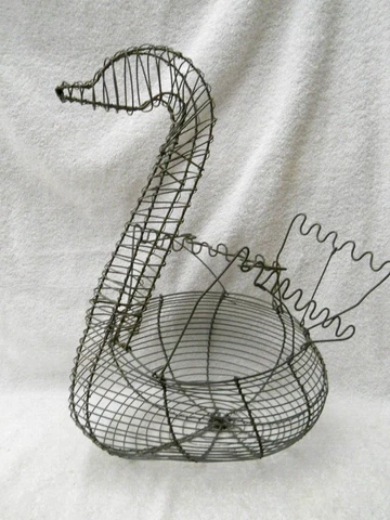 Wire Swan Goose Duck Shaped Egg Basket 14 x 10 x 8 MCM Primitive Farmhouse Decor Cover