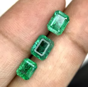 Natural Emerald Octagon Shape 3 Pcs 3.50 Cts May Birthstone Emerald Gemstone - Picture 1 of 5