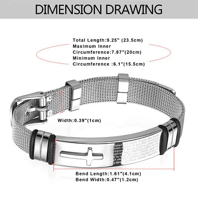 Pulsera de Fe Versículo Bíblico Cristiano Cruz Religiosa Jesús Brazalete de Acero Inoxidable Foto 1 de 4