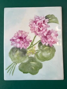 STUNNING Hand Painted Floral Geraniums Ceramic Porcelain TILE 8 x 10" Gorgeous - Picture 1 of 4