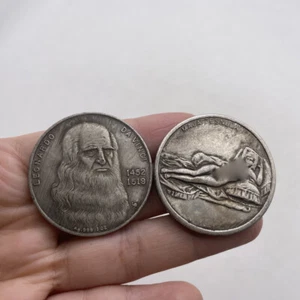 Collectable Old Style Gift Coin Leonardo da Vinci Silver Plated Commemorative - Picture 1 of 5