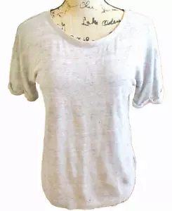 Camiseta de lino FRAME "LeSlouchy Slub" para mujer SS, cinta de satén gris en el cuello talla S - Imagen 1 de 12