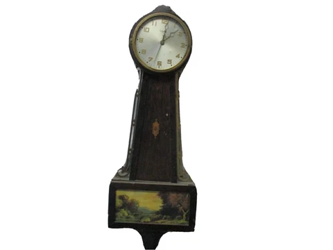 Vintage 40s Gilbert 1807 Banjo Clock 8 Day Wind Up 30” Tall Original Condition Cover