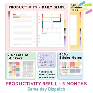 A5 PRODUCTIVITY INSERTS - PASTEL FULL COLOUR Planner Refill Filofax A DAILY PAGE - Picture 1 of 10