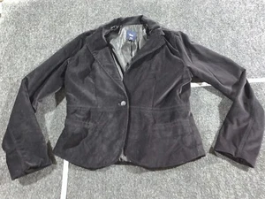 GAP VELVET VELOUR LINED BLAZER JACKET BLACK SIZE 10 ONE BUTTON MEAN GIRLS - Picture 1 of 8