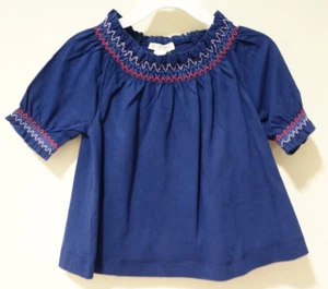 NWT J.Crew Crewcuts Blue Smocked Neck & Sleeve Top Girl's Size S / 6-7 - Picture 1 of 2