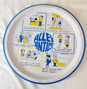 Vintage Funny Bowling Alley Antics 10 Pin Metal Serving Tray Cartoons 1960s - Bild 1 von 13