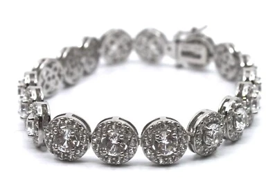 Sterling Silver Lab Created White Sapphire Round link Chain Tennis Bracelet - Image 1 of 4
