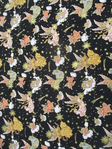 Astro Textiles Celestial Christmas Angels Fabric Gold Metallic Black 30" Quilt - Picture 1 of 5