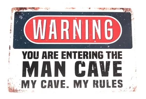 Warning You are Entering The Man Cave My Cave My Rules, College Dorm Tin Sign - Picture 1 of 2