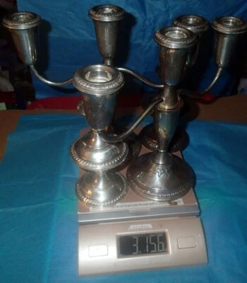 STERLING WEIGHTED 2 PAIRS CANDLE HOLDERS CANDELABRAS 1800 grams SCRAP? - Image 1 of 4