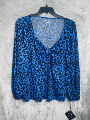 🆕 Top de mujer Ava & Viv azul/negro a lunares manga larga talla XXL Foto 1 de 4