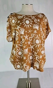 C&C California Top Only Sz L Multicolor Beach Print Orange LINEN Shirt NWT - Picture 1 of 8