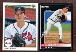 John Smoltz Atlanta Braves 1990 Upper Deck Card 535 and 1992 Pinnacle Card 191 - Picture 1 of 6