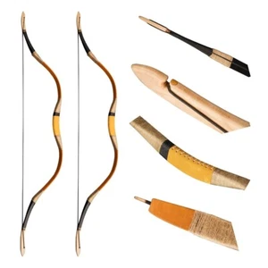 PMZ 55" Mongolian Fiberglass Bow Traditional Hunting Horse Bow Yellow Leather - Picture 1 of 6