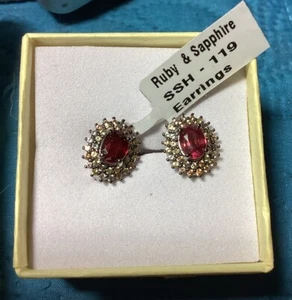 Ruby & Mixed Color Sapphires Sterling Silver .925 Earrings - Picture 1 of 6