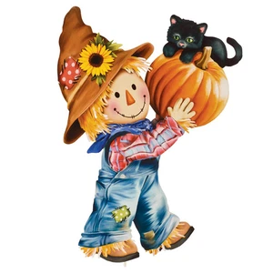 Scarecrow Pumpkin and Cat Outdoor Garden Stake - Picture 1 of 2