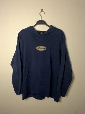 Vintage Stussy Hoodie Mens Large Navy 80s Cursive Logo Double Sided Made In USA - Image 1 of 4