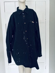 Carhartt S296 BLK Canvas Flannel Lined Snap Shirt Jacket Black  2XL Distressed - Picture 1 of 8