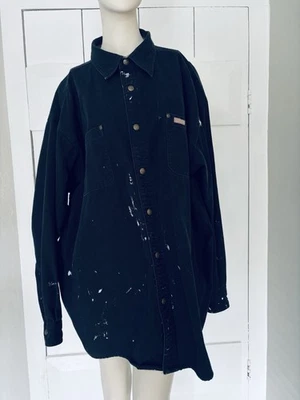 Carhartt S296 BLK Canvas Flannel Lined Snap Shirt Jacket Black  2XL Distressed - Image 1 of 4